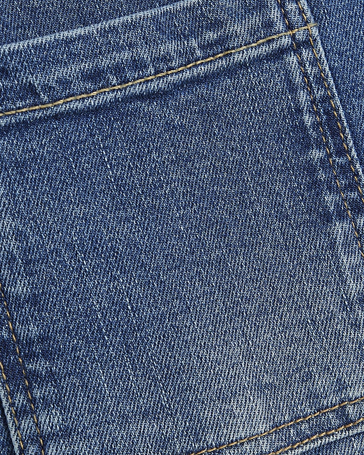 Blue Button Detail Pocket Front Flared Jeans