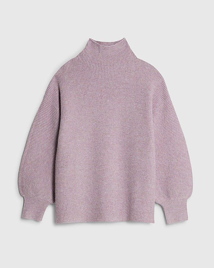 Petite Purple Knitted Funnel Neck Jumper