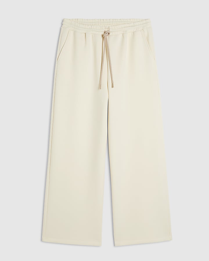 Cream Premium Twill Wide Leg Joggers