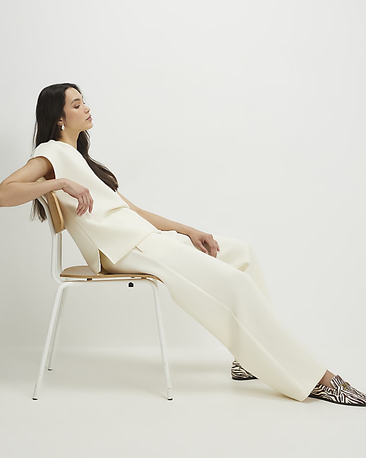 Cream Premium Twill Wide Leg Joggers