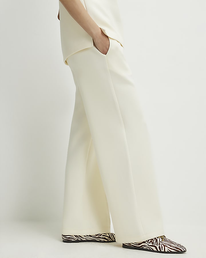 Cream Premium Twill Wide Leg Joggers