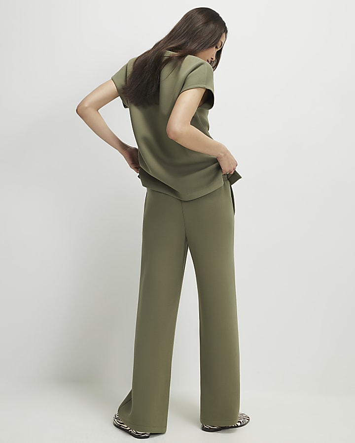 Khaki Premium Twill Wide Leg Joggers