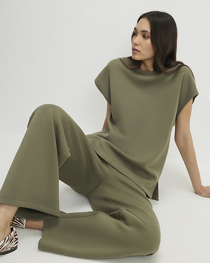 Khaki Premium Twill Wide Leg Joggers