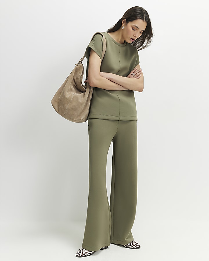 Khaki Premium Twill Wide Leg Joggers