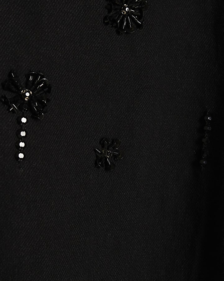 Petite Black Floral Embellished Jeans