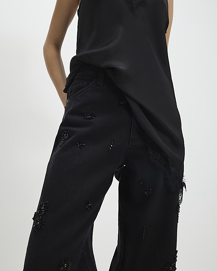 Petite Black Straight Embellished Jeans
