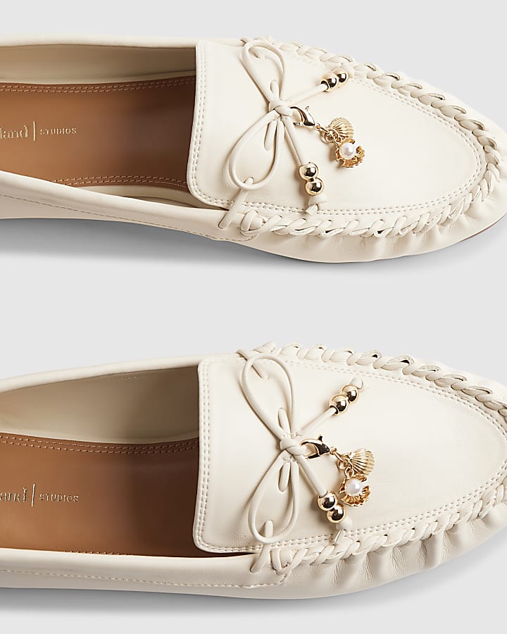White Charm Bow Loafers