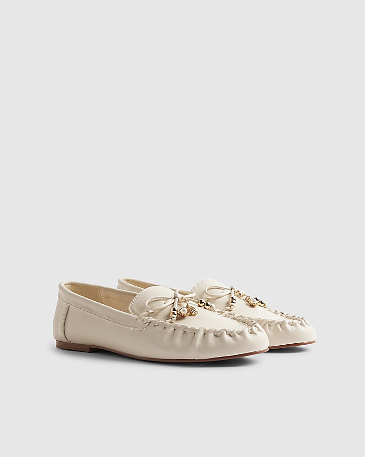 White Charm Bow Loafers