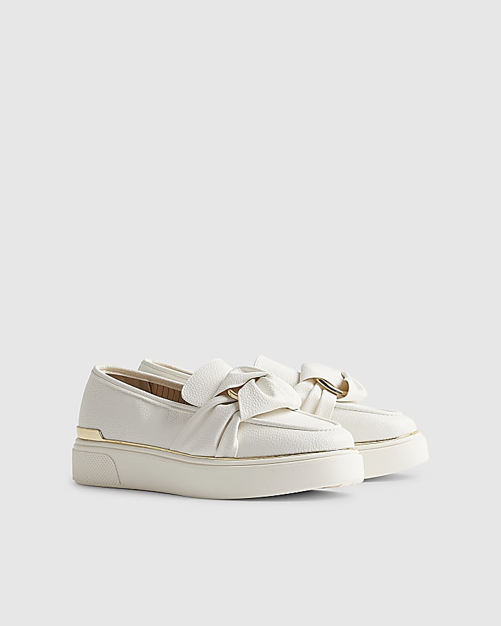 White Ring Twist Slip On Trainers