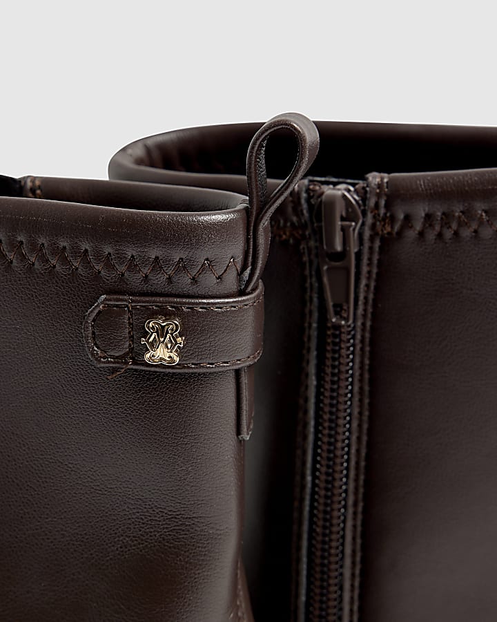 Brown Block Heel Stretch Sock Boot