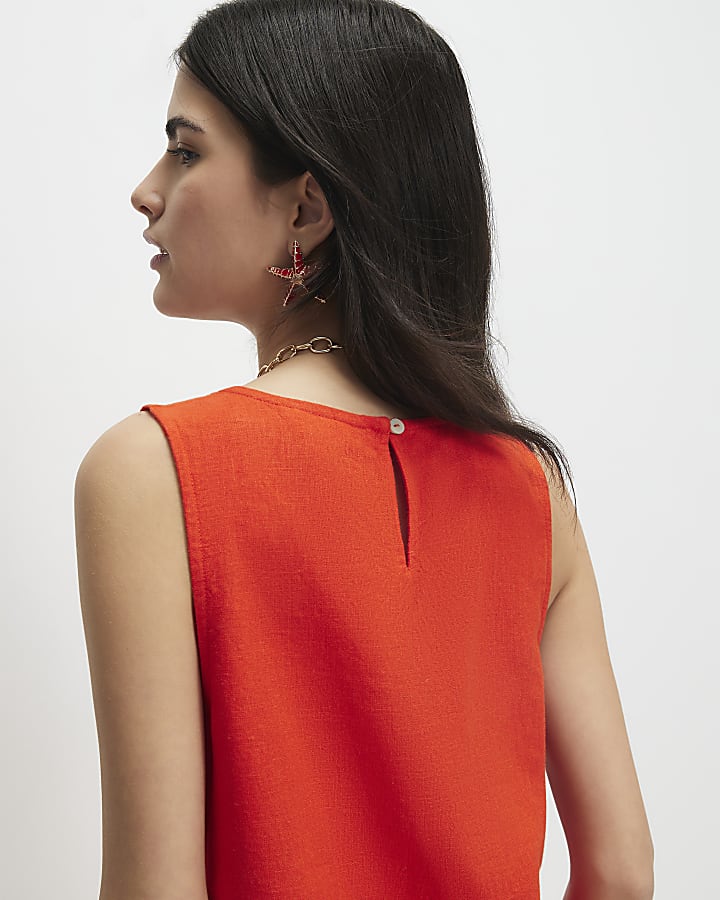 Petite Red Linen Blend Tank Top