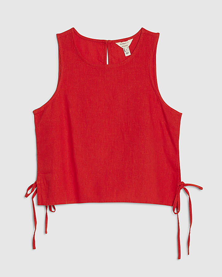 Petite Red Linen Blend Tank Top
