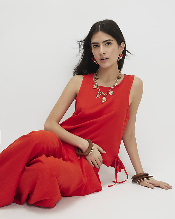 Petite Red Linen Blend Tank Top