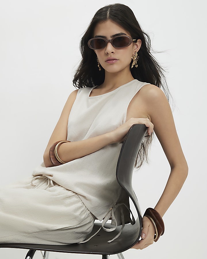 Petite Cream Linen Blend Tank Top