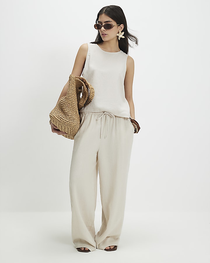 Petite Cream Linen Blend Tank Top