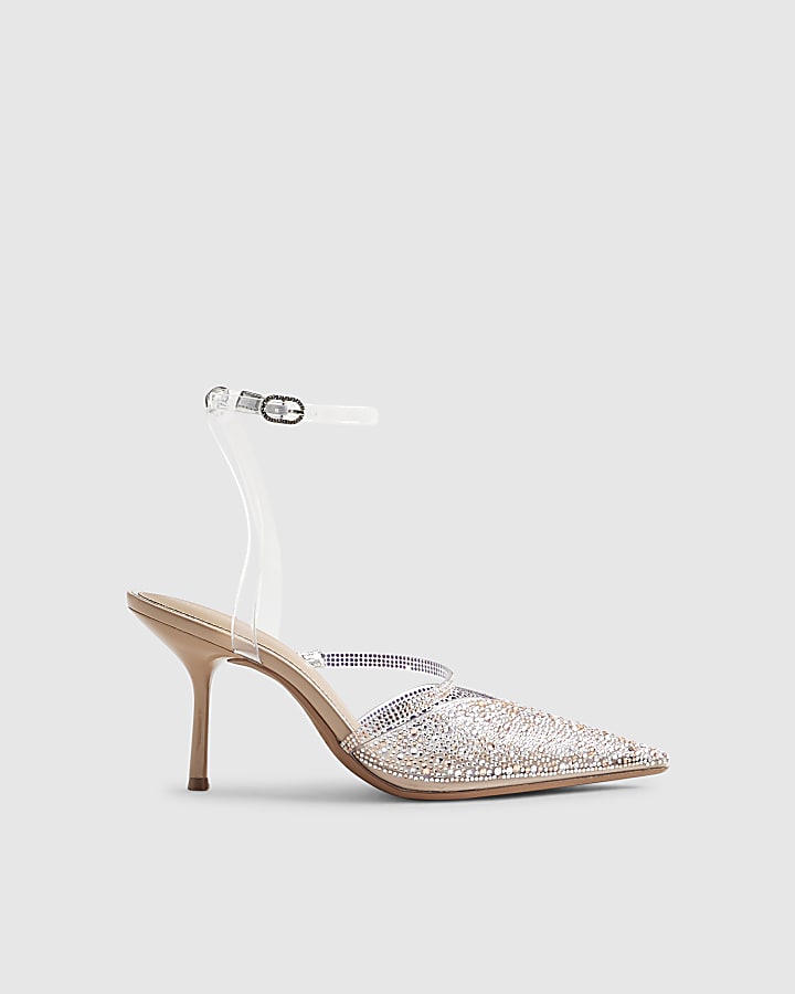 Beige Bridal Perspex Court Heels
