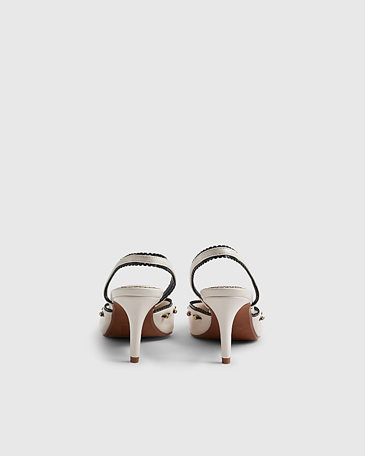 White Piped Bow Sling back Court Heels