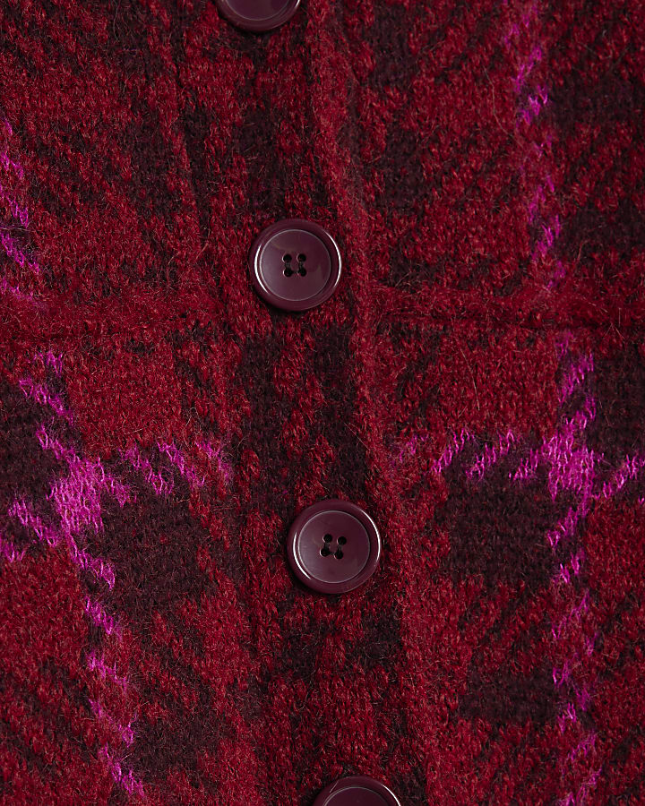 Red Knitted Check Bomber Jacket