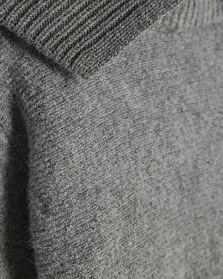Grey Knit Collared Peplum Jumper