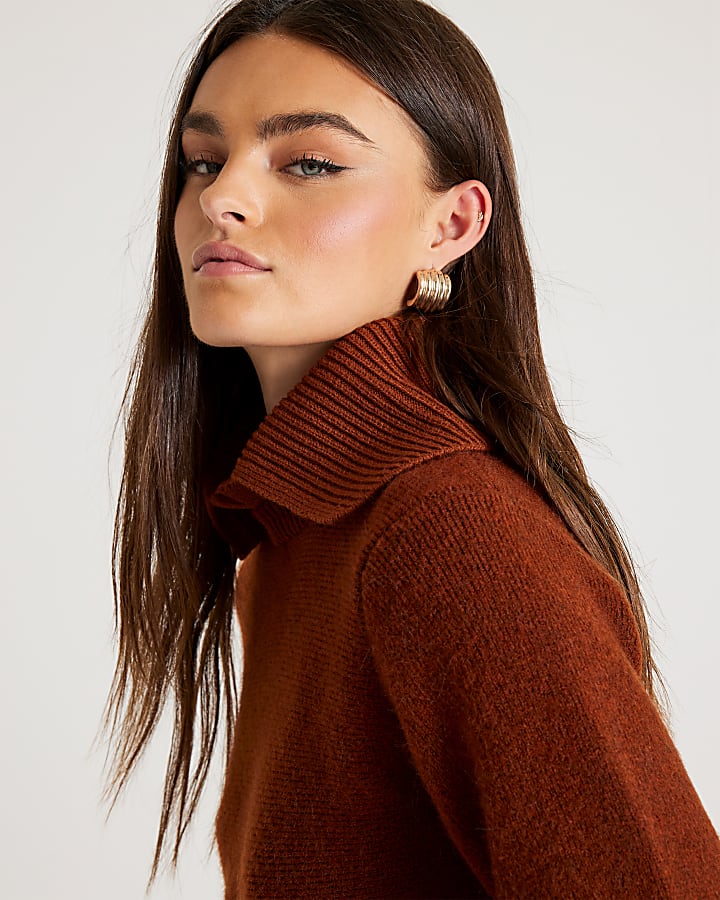 Orange Knit Collared Peplum Jumper