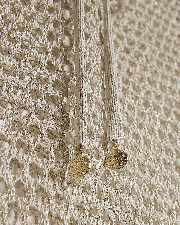 Gold Metallic Knit Beach Tunic Dress