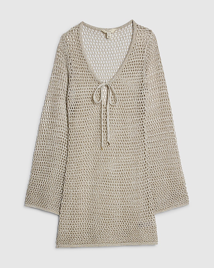 Gold Metallic Knit Beach Tunic Dress