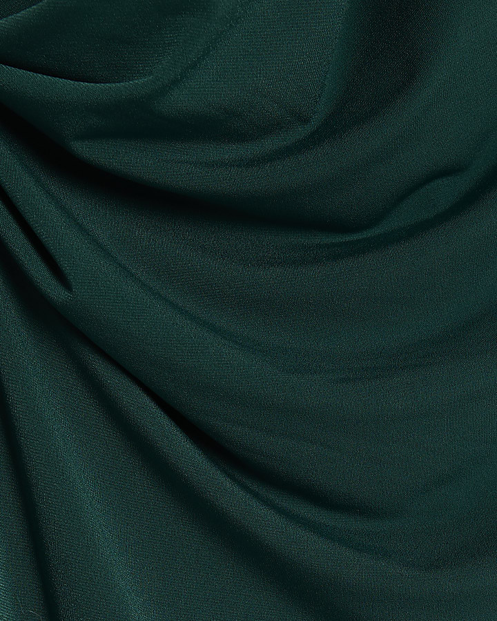 Green Sleeveless Gold Detail Ruched Dress