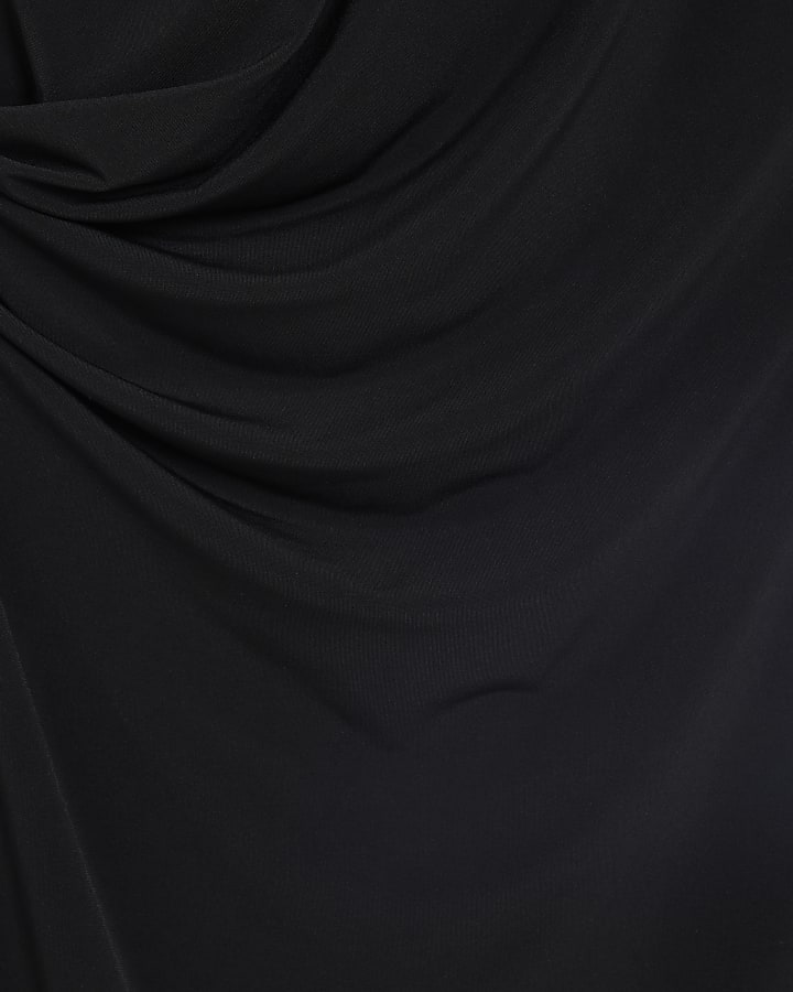 Black Sleeveless Gold Detail Ruched Dress