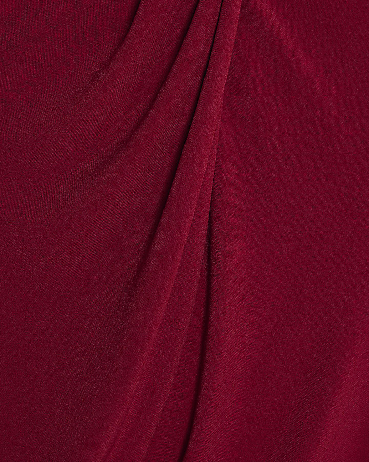 Red Sleeveless Ruched Gold Detail Top