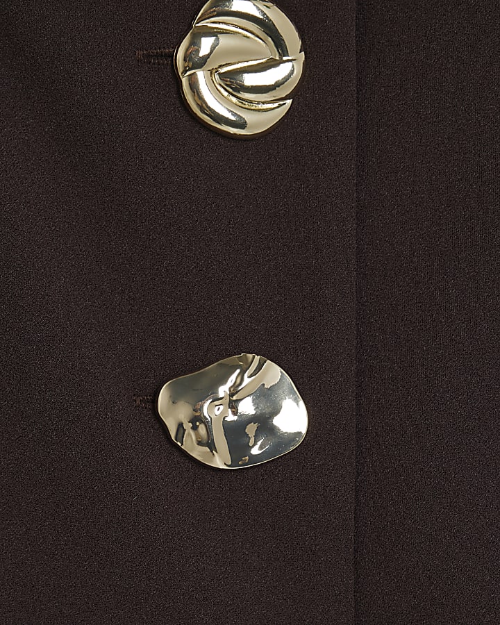 Brown Long Sleeve Belted Mixed Button Blazer