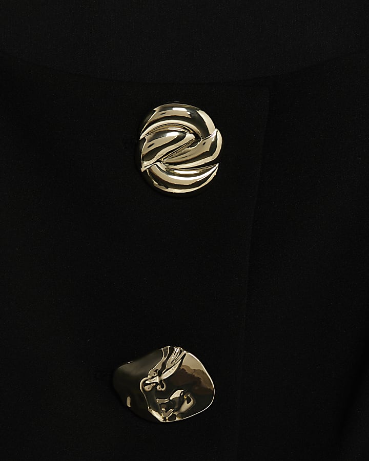 Black Long Sleeve Belted Mixed Button Blazer