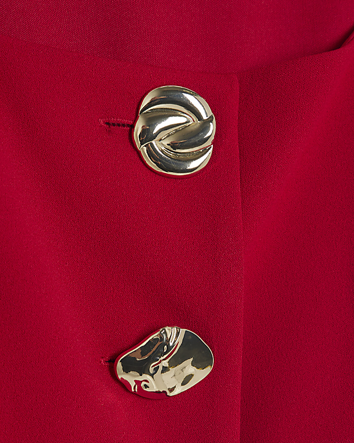 Red Long Sleeve Belted Mixed Button Blazer