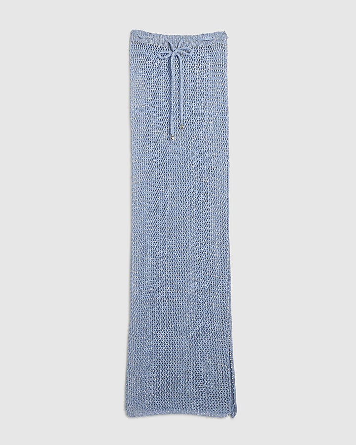 Blue Knit Midi Beach Skirt