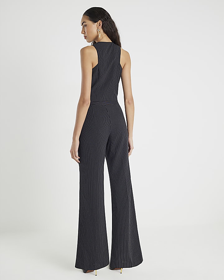 Black Pinstripe Flared Trousers