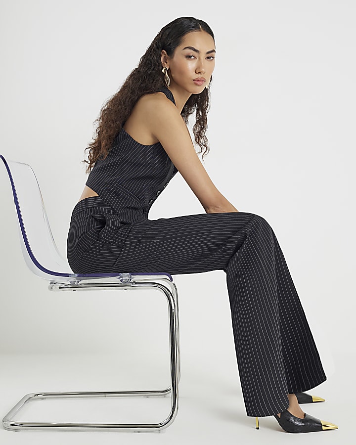 Black Pinstripe Flared Trousers