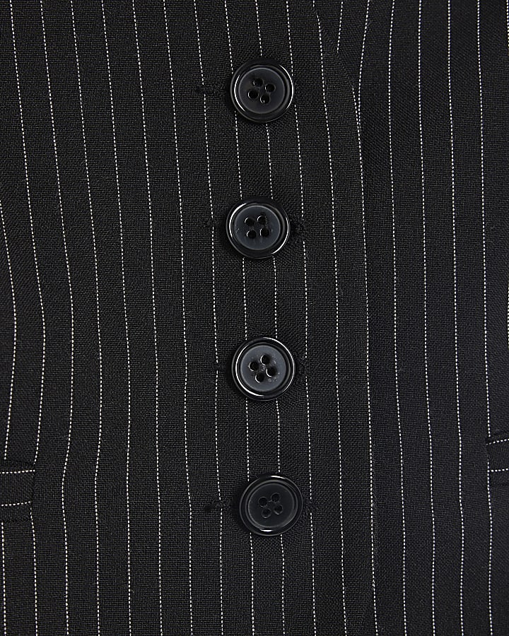 Black Sleeveless Pinstripe Cropped Waistcoat