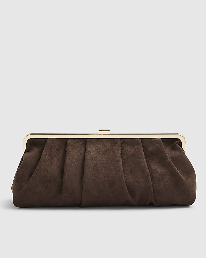 Brown Faux Suedette Clutch Bag
