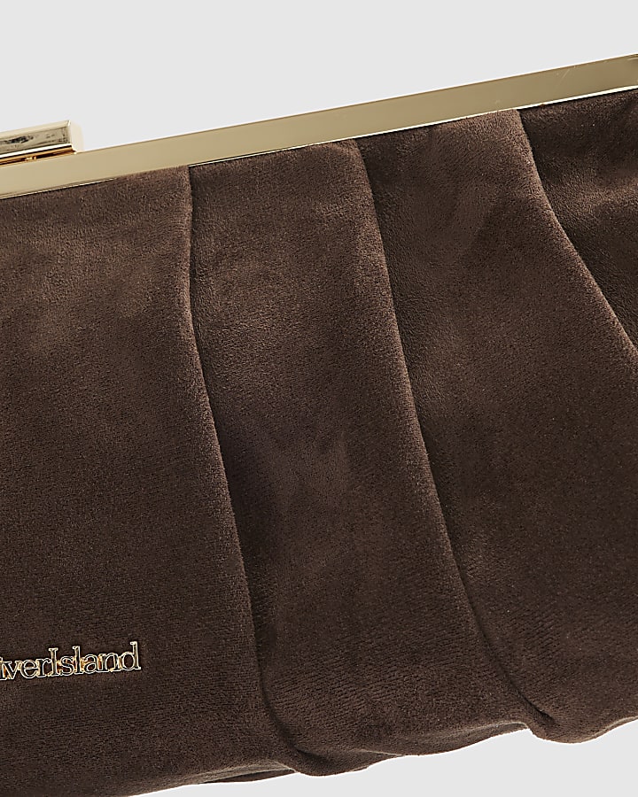 Brown Faux Suedette Clutch Bag