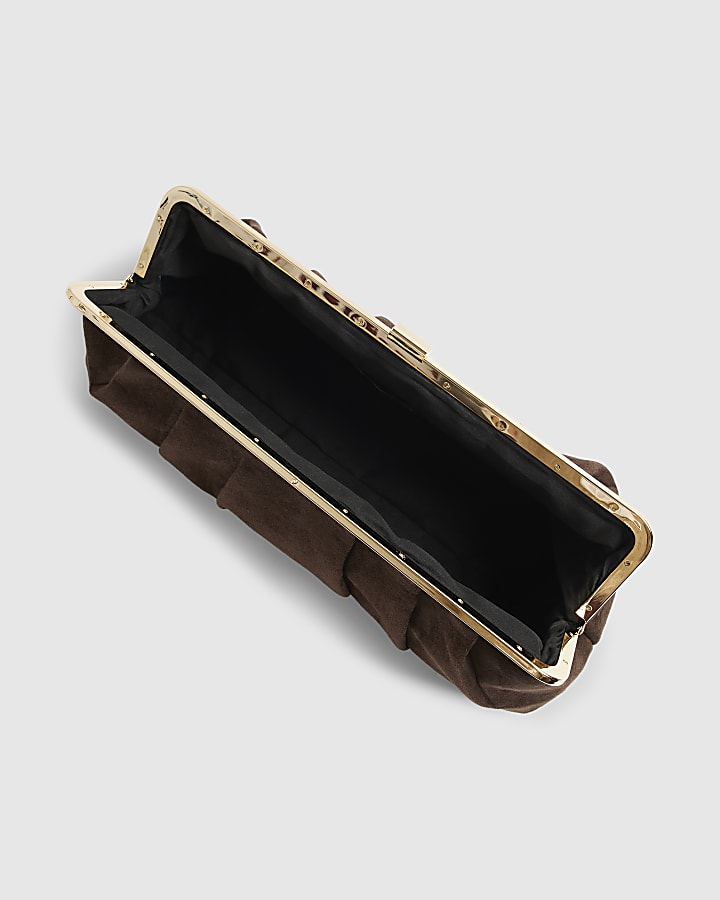 Brown Faux Suedette Clutch Bag