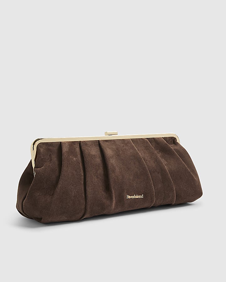 Brown Faux Suedette Clutch Bag