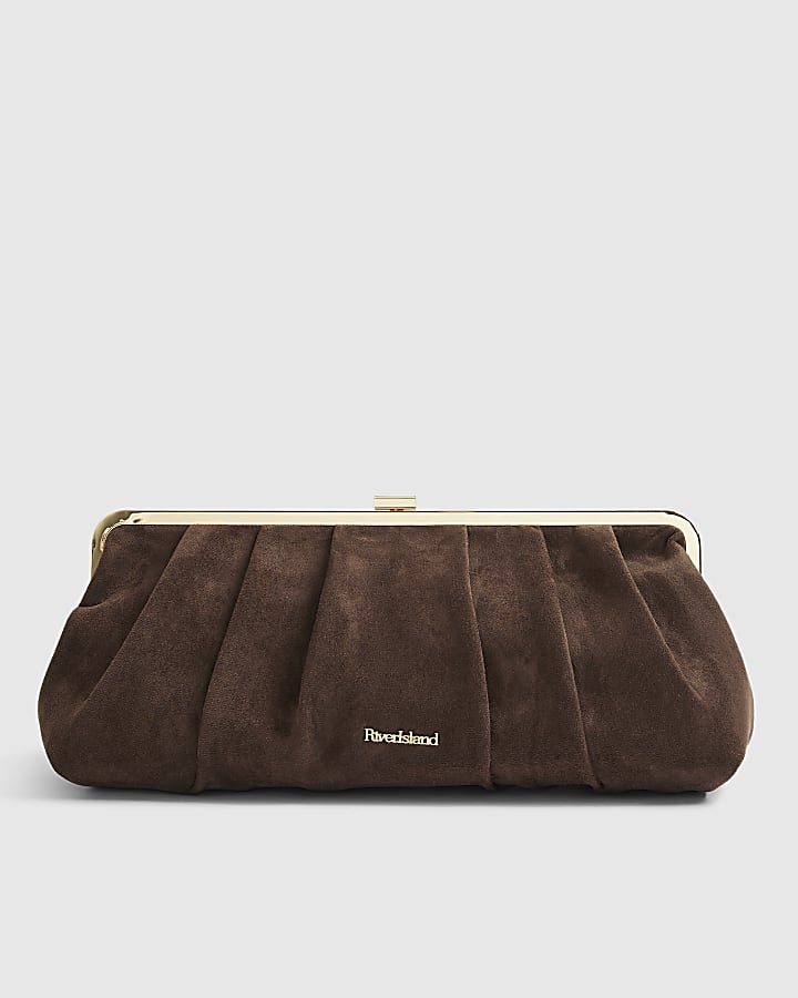 Brown Faux Suedette Clutch Bag