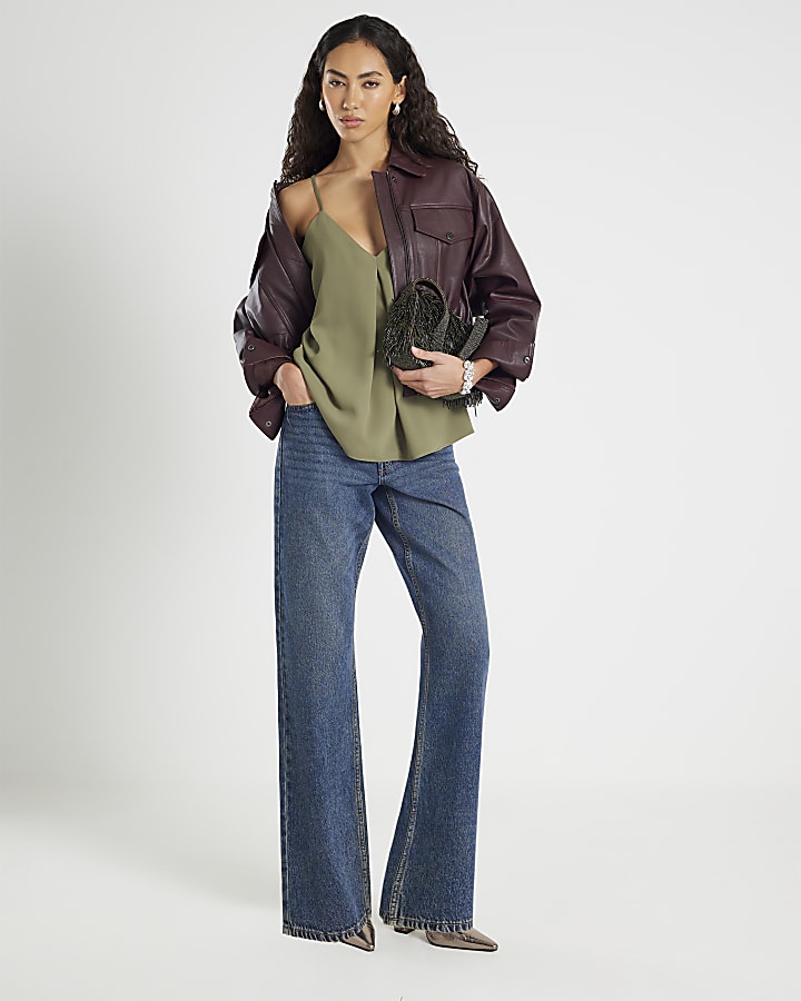 Khaki V-neck Cami Top