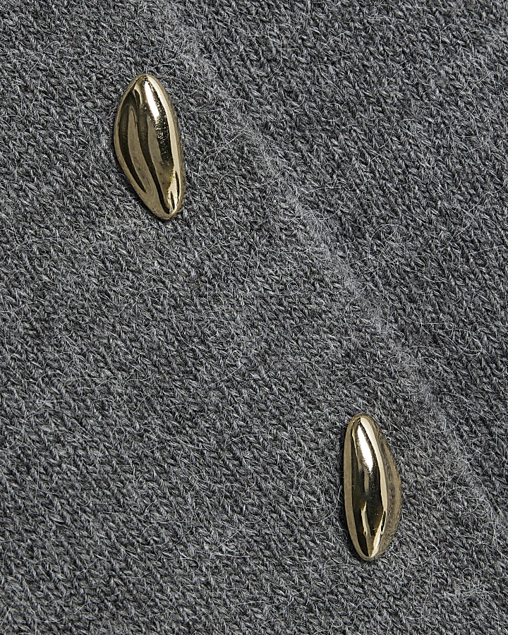 Grey Knitted Tie Neck Cardigan