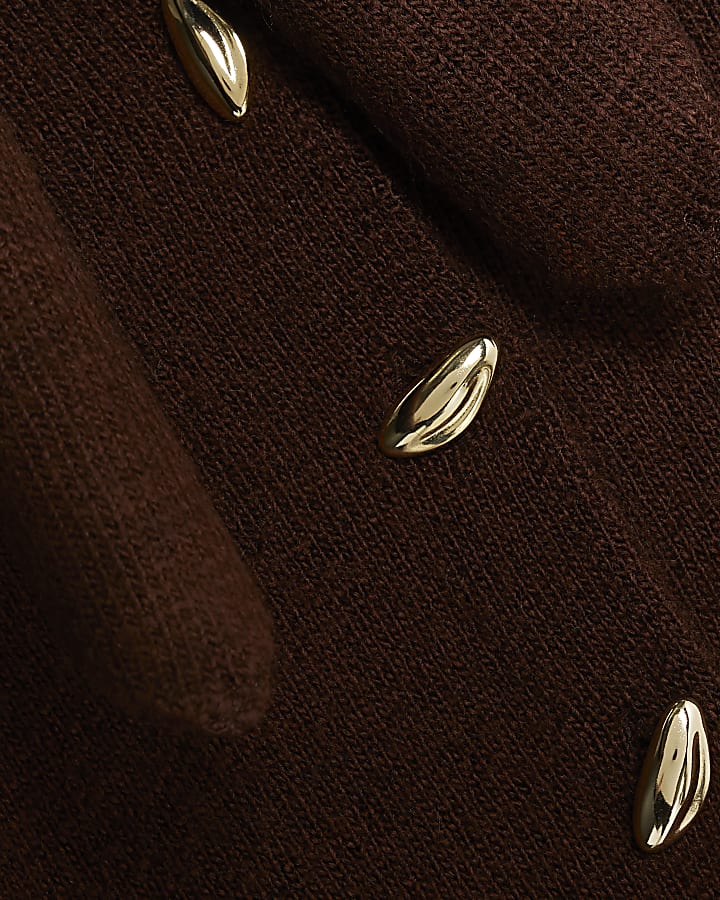 Brown Knitted Tie Neck Cardigan