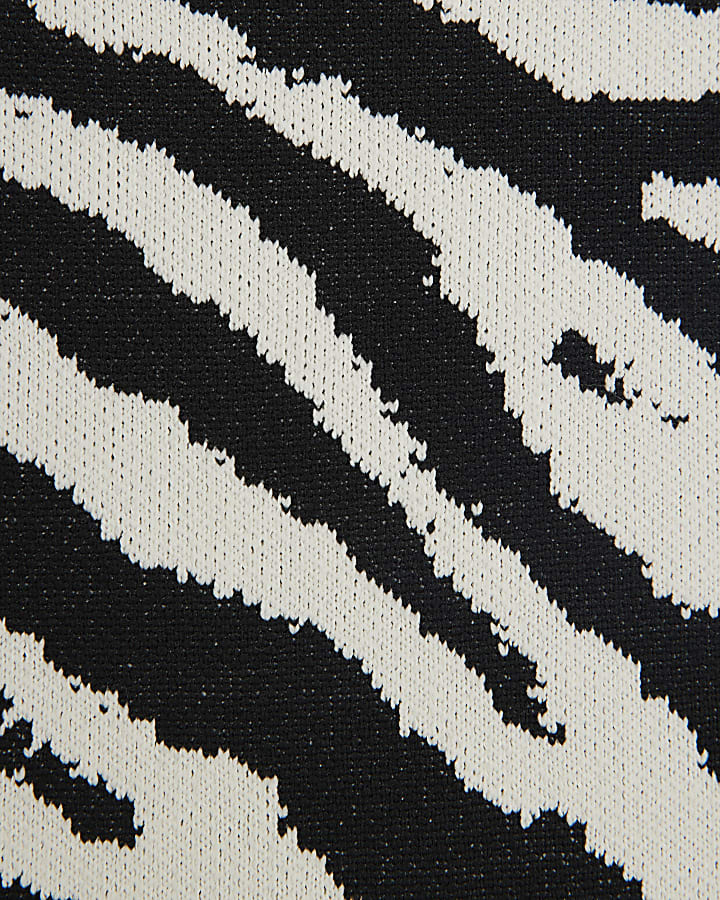 Black Knit Zebra Belted Midi Dress