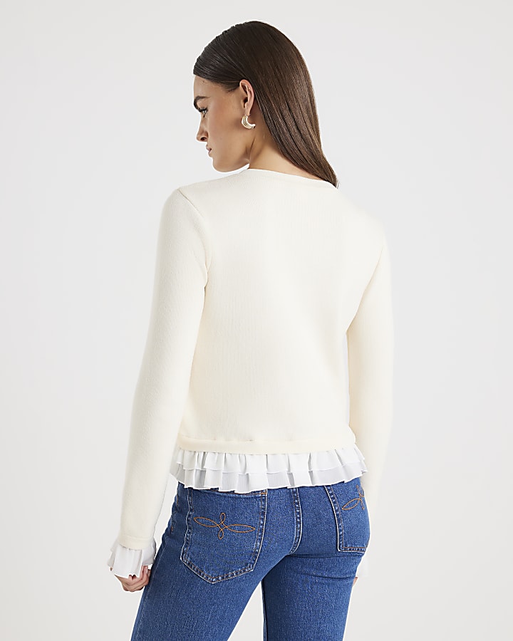 Cream Frill Trim Cardigan
