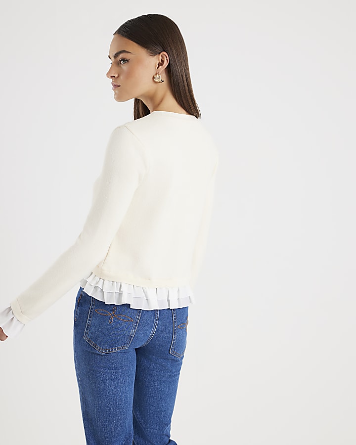 Cream Frill Trim Cardigan