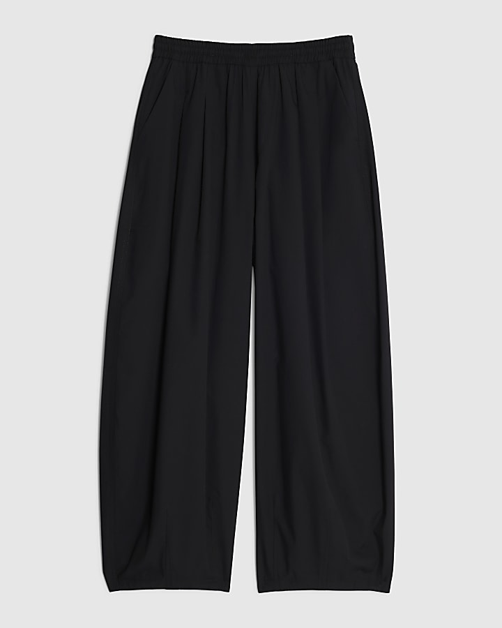 Black Poplin Barrel Trousers