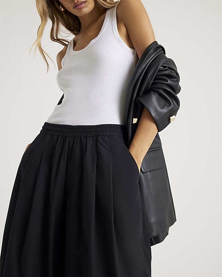 Black Poplin Barrel Trousers