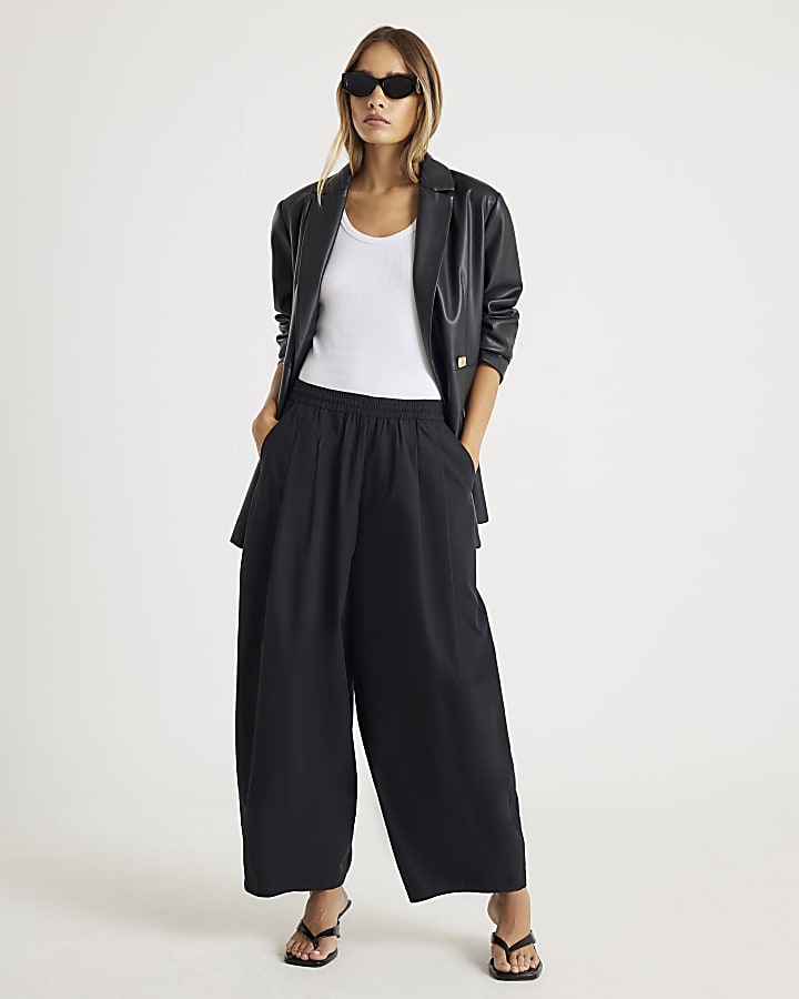 Black Poplin Barrel Trousers